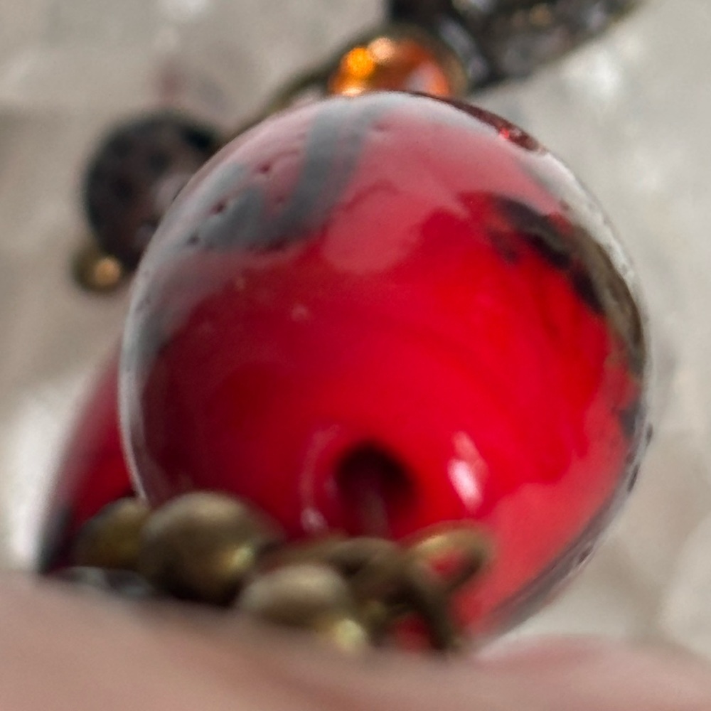 ✨Vintage Dichroic Red Bead with Gold Flicks Clip On Dangle Earrings✨ - Picture 7 of 9